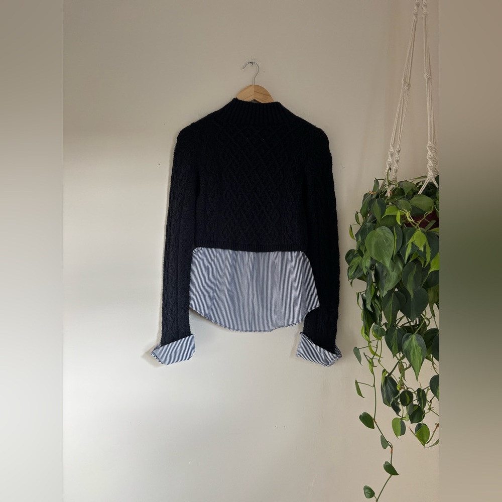 Anthropologie Maeve Cable- Knit Layered Sweater in Navy - Picture 6 of 6